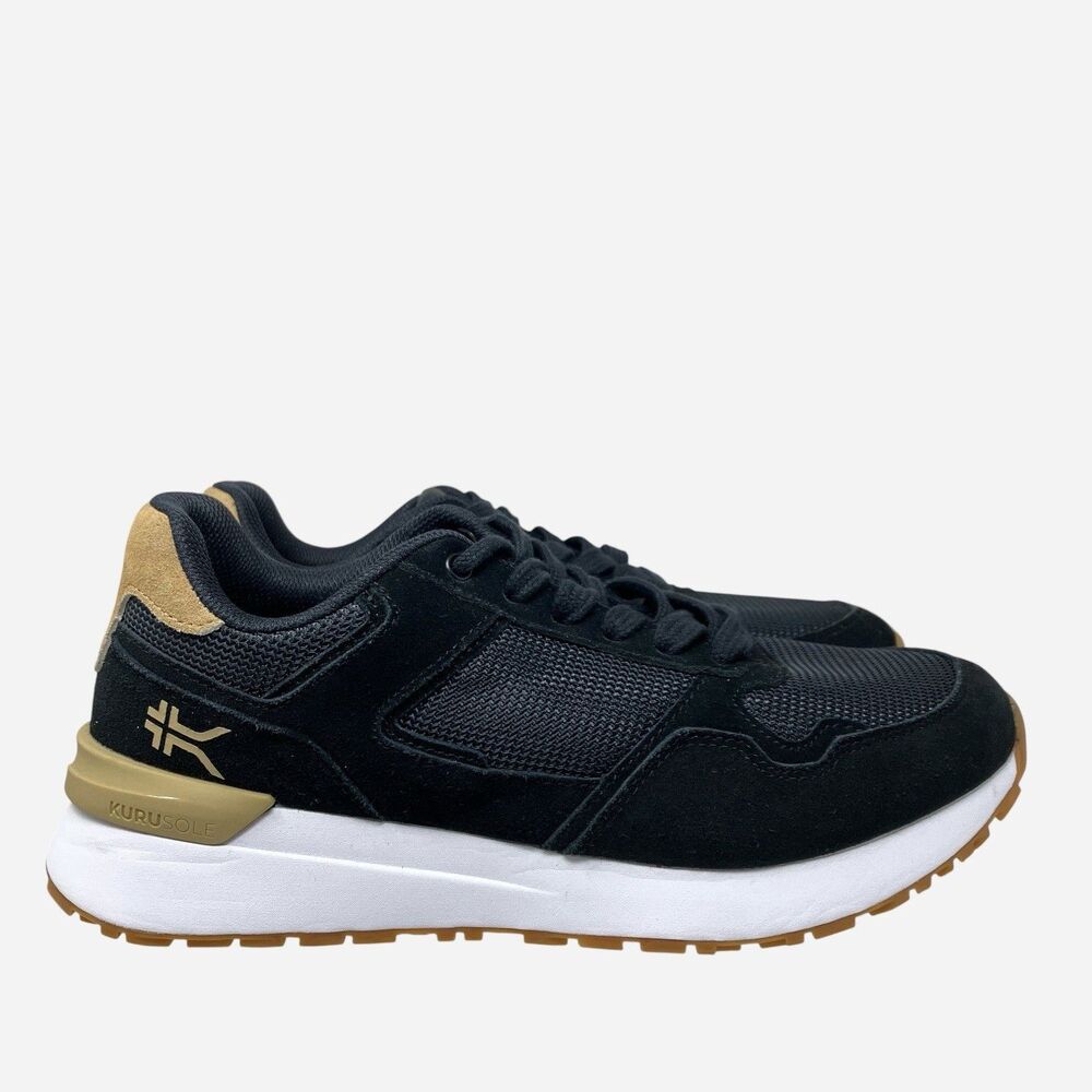 Kuru Apogee Retro Sneakers Black Suede Tan‎ Supportive Walking Shoes